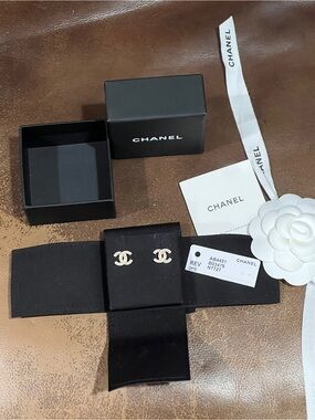 Chanel Gold-Tone PAVED CC Logo Stud Earrings